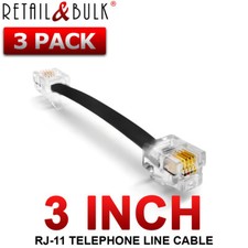  3 Pack 3 inch Telephone Cable RJ11 6P4C Phone Line Cord, Black
