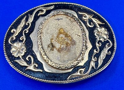 Gorgeous Black & Gold Tone Flower Swirl Belt Buckle For Your Cab Stone
