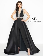 Mac Duggal Dress 4 Black Low V NO PANTS Formal Prom Wedding