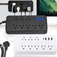 Wall Mountable USB Surge Protector Power Strip with USB Ports 8 Outlet Plugs USA