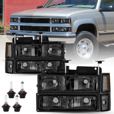 8PCS Headlight Assembly 1994-1998 Silverado Tahoe Smoke Amber Bulbs Not GMC