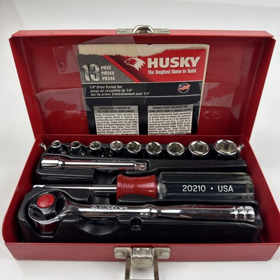 #ad VINTAGE HUSKY 1 4 INCH 13 PC SEA SOCKET SET Ratchet 1410 13 16 To 1 2” Sockets $25.99