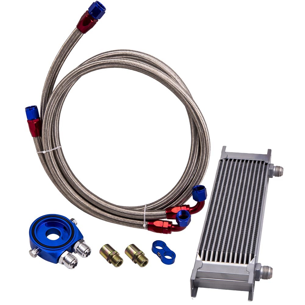 Universal 13 Row  Oil Cooler + Oil Lines + M20 Filter Adapter Kit Silver 1/8""
