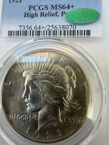 1921 PCGS & CAC MS64+ Peace Silver Dollar High Relief