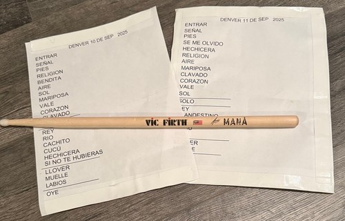 MANA - RED ROCKS AMPHITHEATRE 9/10-11/2025 x2 SETLIST & Drum Stick ...
