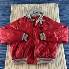Vintage King Louie Jacket Mens Large Red Pro Fit Pizza Hut Hooded Bomber USA 80s