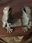 VTG Pair of 2 SPI Bronze Patina Cast Metal Singing Frog Open Mouth Bookends — photo 2