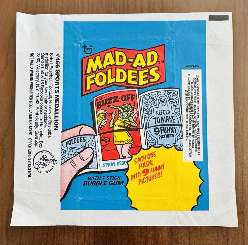 1976 Mad-Ad Foldees Wax Pack Wrapper + Folder Card