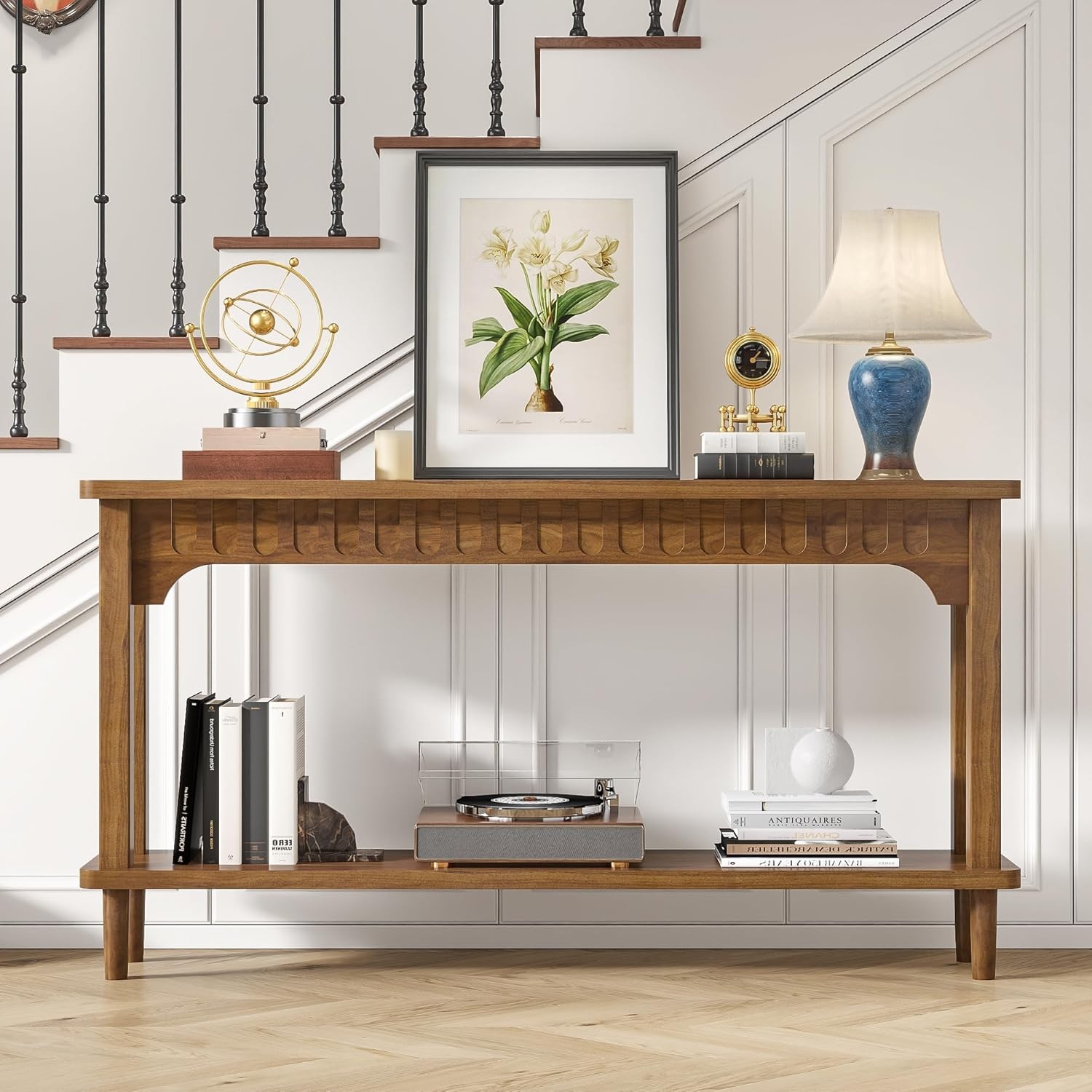59.1" Narrow Console Table 2-Tier Sofa Table Behind The Couch Hallway Accent