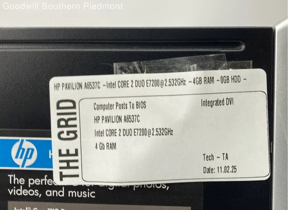 HP Pavilion a6537c MT Intel Core 2 Duo E7200 2.53GHz 4GB RAM No HDD - Image 3 of 4