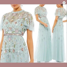 NEW Mac Duggal 18 9136 Embellished High Neck Butterfly Sleeve Gown J2223
