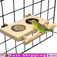 Wooden Perch Stand W/ Stainless Steel Bird Bowls Parrots Lovebirds Budgies New