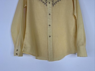 VTG Alfie California Shirt Mens M Yellow 70s Embroidered