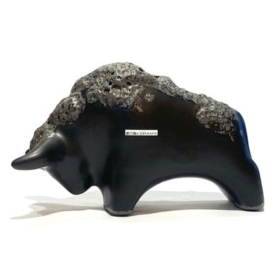 Otto Keramik Stier in schwarzer Fat Lava - Keramik Skulptur Westdeutsche Keramik Glasur