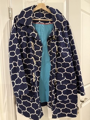 Boden Rainy Day Trench Raincoat Womens 14 Navy Morrocan Toggle Nautical Duffle