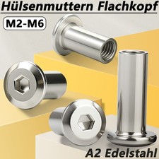 M2-M6 Socket Nuts Flat Head Hex Socket A2 Stainless Steel For Furniture Screws