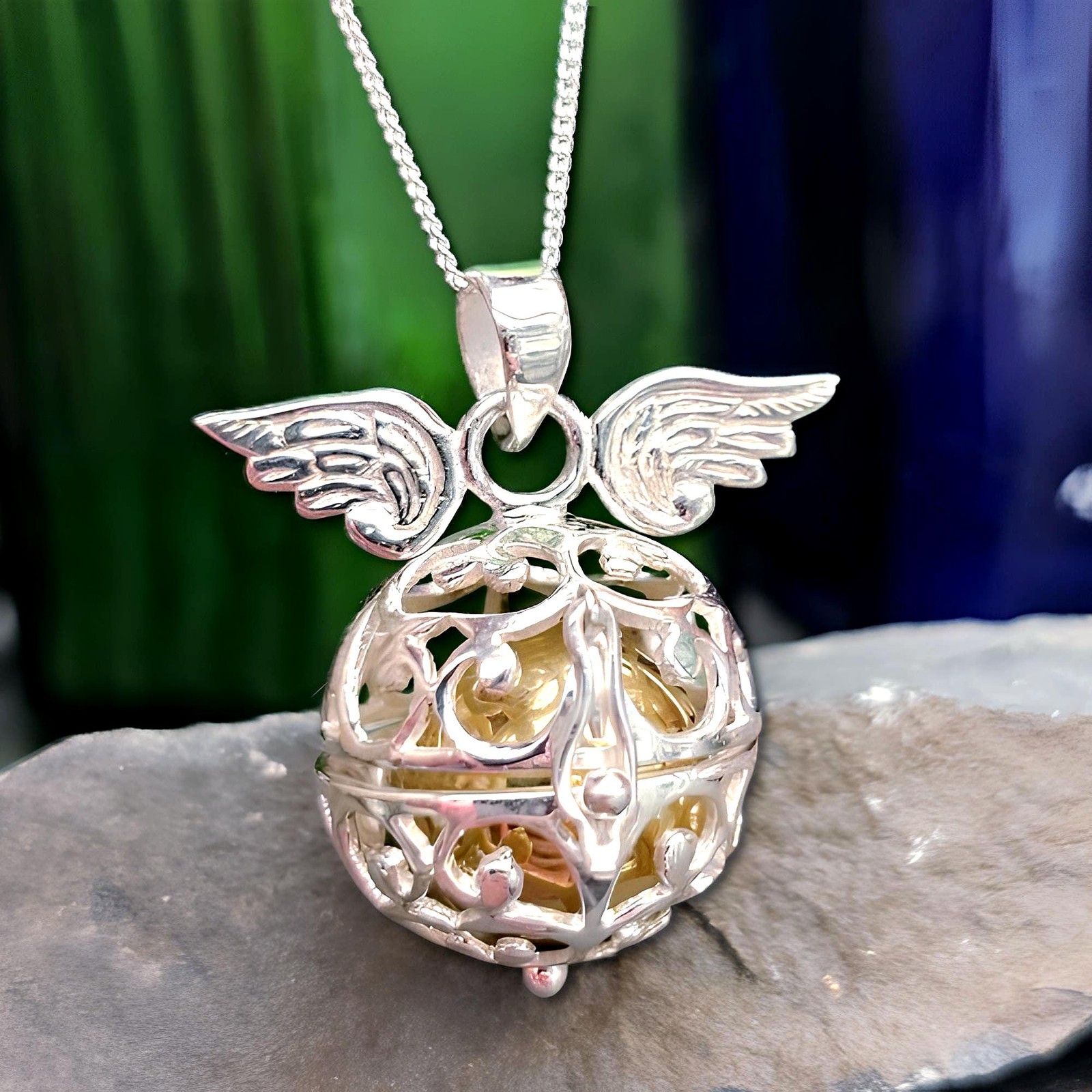 Colgante Angel Caller plata de ley 925 campana alada joyería y en caja