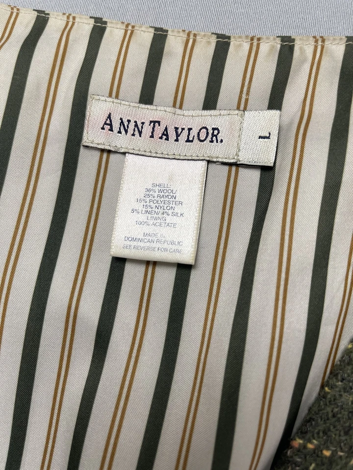 Chaleco Ann Taylor Mujer L Verde Tweed Botón Frontal Forrado Mezcla Lana Foto 4 de 4