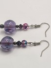 Artisan Handmade Lampwork Glass Bead Dangle Earrings Lavender Purple Iridescent — photo 1
