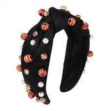 Knotted Headbands for Women Basketball Beaded Ball Pearl Crystal Twist Black
