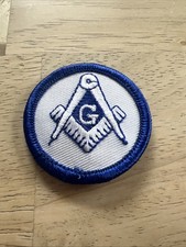 Blue Lodge Round Masonic Patch. Freemasons symbol blue white compass and square￼