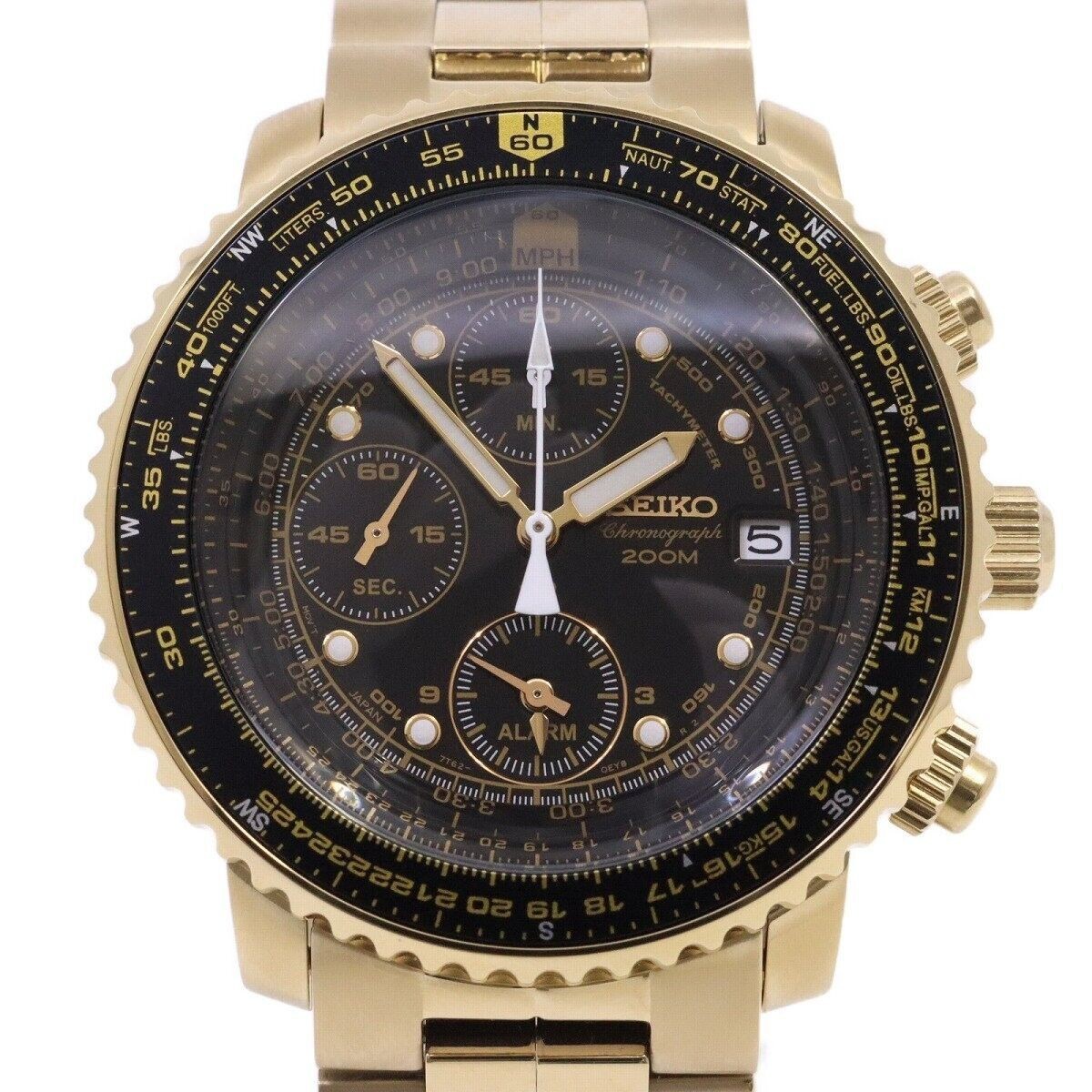 SEIKO Flightmaster 7T62-0EB0 Reloj de cuarzo dorado y negro | eBay