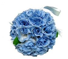 11in Rose Ice Blue Artificial Open Bloom Flower Kissing Ball Light Blue, 1 