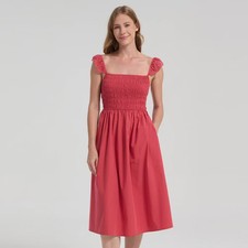 Women Ruffle Sleeve Eyelet Midi Dress - Universal