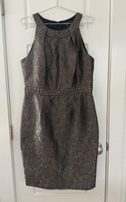 Midi Dress Carmen Marc Valvo   Special Occasion Brown Brocade Shimmer Sz 14