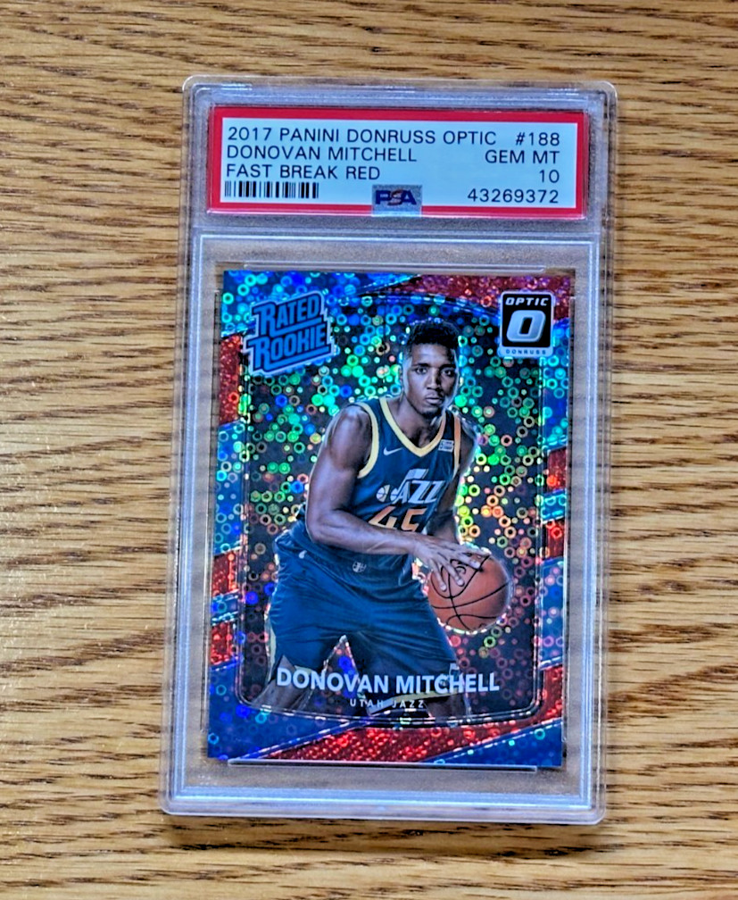 DONOVAN MITCHELL 2017-18 Donruss Optic #188 PSA 10 Rookie RC Fast Break Red /85