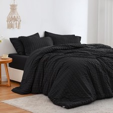 Seersucker Black Queen Comforter Set 7 Pieces All Season Lightweight Bedding Set