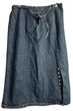 Vtg Denim Jean Skirt Plus Sz 16W Slit 100 Cotton 80s Western Country Rodeo Fun