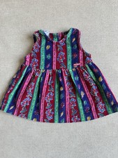 Vintage Oshkosh Corduroy Overall Dress Floral Leaves Multicolor 12M Girls