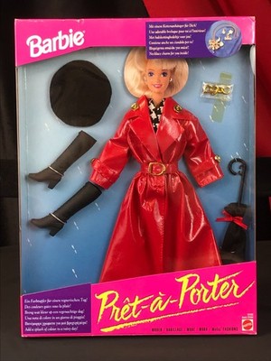 NIB BARBIE PRET A PORTER Rainy Day RED COAT Boots Hat Purse +CHARM NRFB 12162