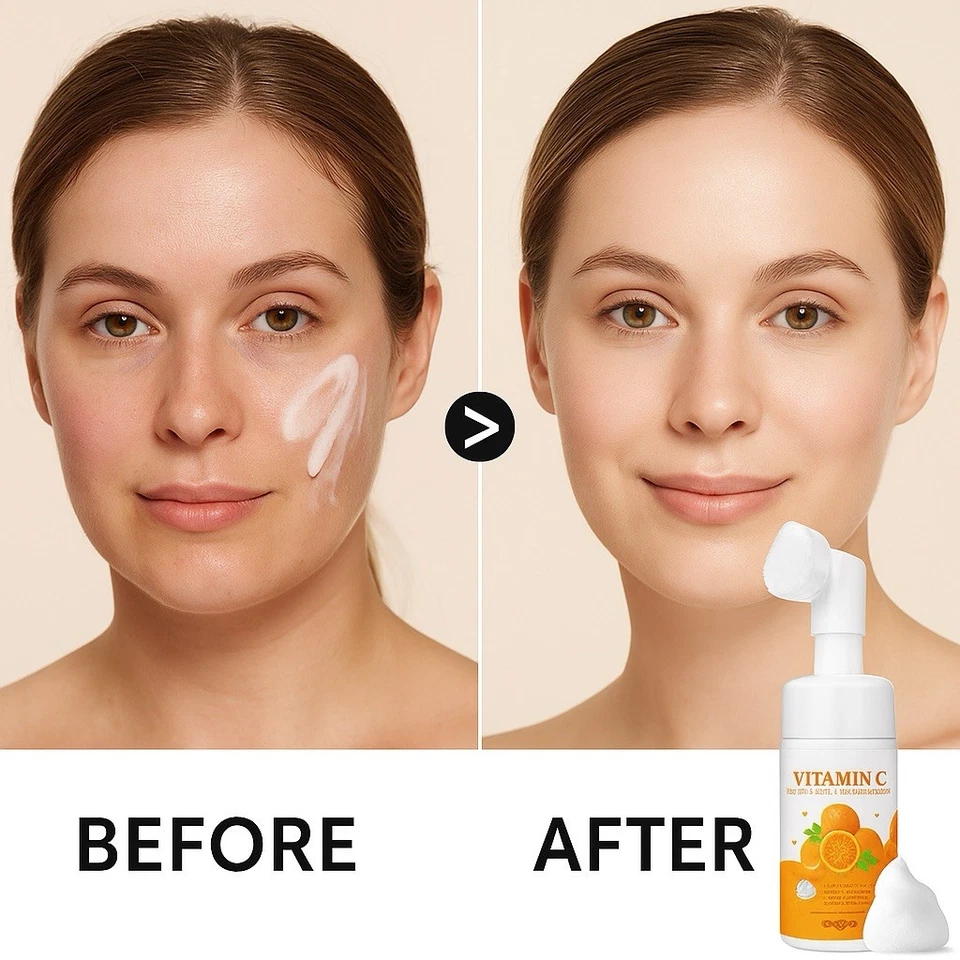 Jabón facial con vitamina C - Limpiador facial hidratante en espuma con cabezal de cepillo de silicona Foto 3 de 4