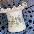 Fenton Crest Milk Glass Hand Painted Violet Flowers and stars Basket