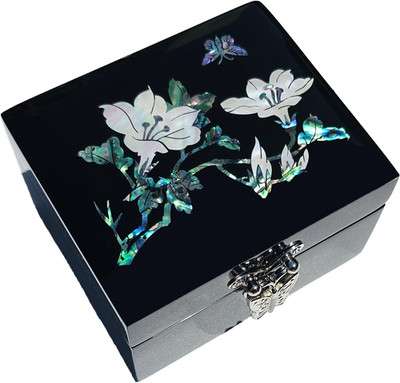 Elegant Handmade Lacquer Jewelry Box with Mother-of-Pearl Inlay for Storage