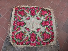 White floral scarf, vintage 60s square shawl, traditional folk wrap, 100 wool
