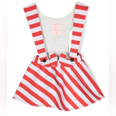 Girls Red and White Striped Suspender Skirt Dress