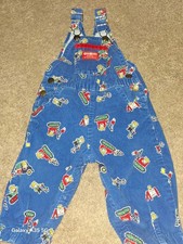 VTG Oshkosh B'Gosh Vestbak Blue Teddy Bear Bear Print Overalls Sz 12 Mo USA