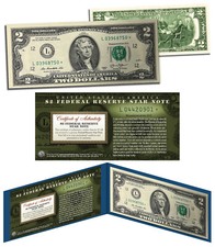 Billete estrella raro moneda sin circular California L* BEP 2013 $2 con pantalla y certificado de autenticidad