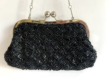 Vintage Black Beaded  Sequin Evening Cocktail Clutch Prom Bag Purse