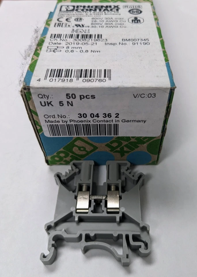 UK 5 N - Feed-through terminal block p/n 3004362 Box of 50. Price for single TB - Image 2 of 3