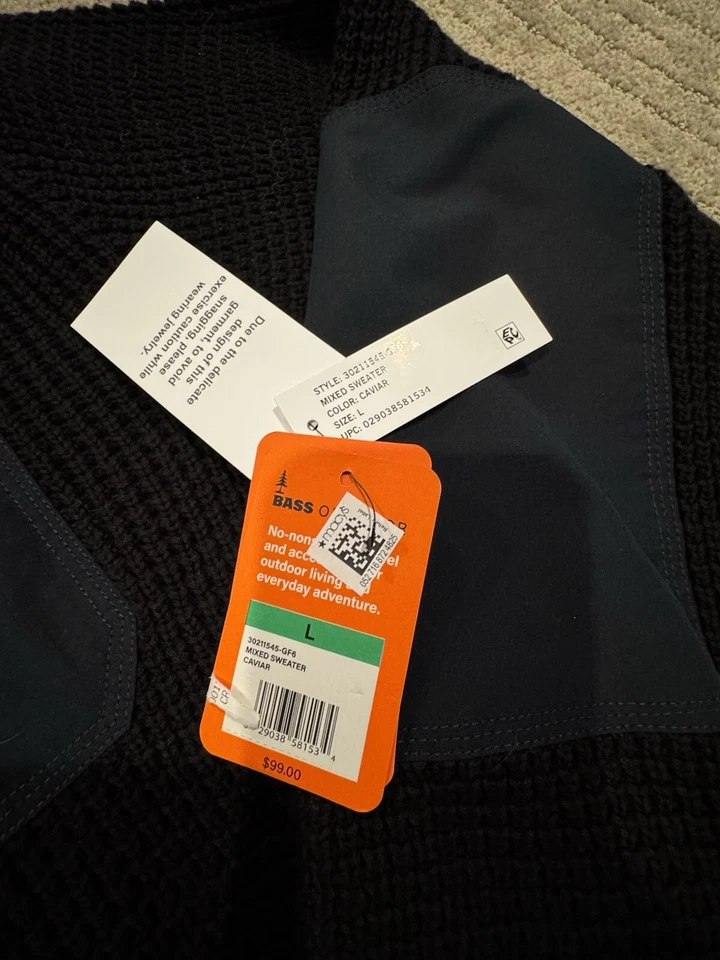 NEW Men's Bass Outdoor Utility Half Zip Waffle Sweater Black sz XL - Image 3 of 4