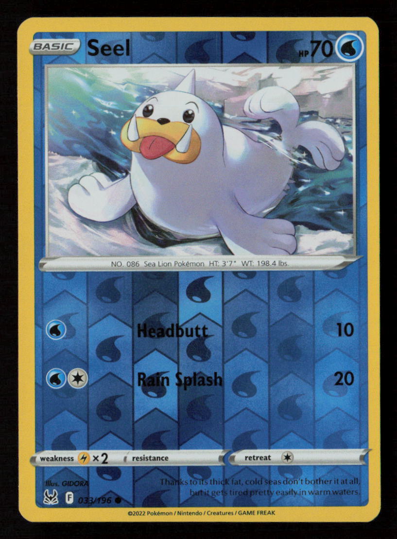 Seel SWSH11: Lost Origin #033/196 Reverse Holo Common Pokemon Card