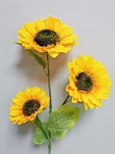 Image of 3 Heads Giant Stem Sunflower Bouquet Fake Silk Garden Wedding Party Decor Flower