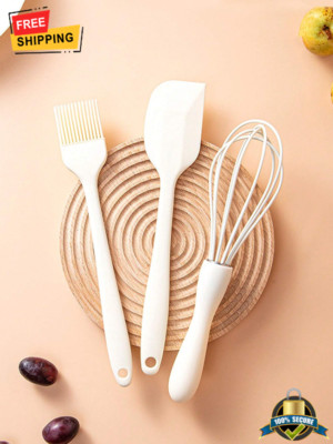 3PCS Silicone Baking Tool Set Whisk Spatula Brush Non-Stick Kitchen Utensils