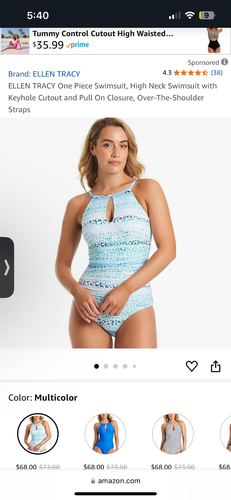 🌸 Ellen Tracy Print One Piece Key Hole Front Size 8 Bathing Swim Suite🌸 NEW