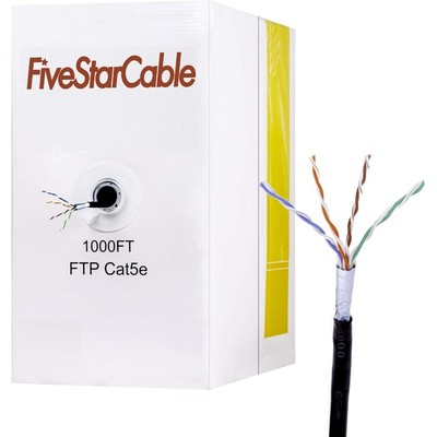 Outdoor Shielded Waterproof Cat5e FTP 350MHz LAN Cable 1000Ft Black