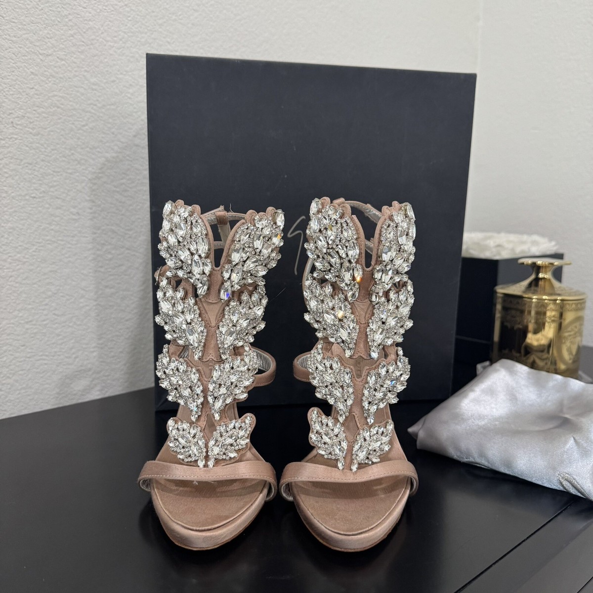 Giuseppe Zanotti Coline 110 Cruel Crystal Wing Sandals Rose Gold